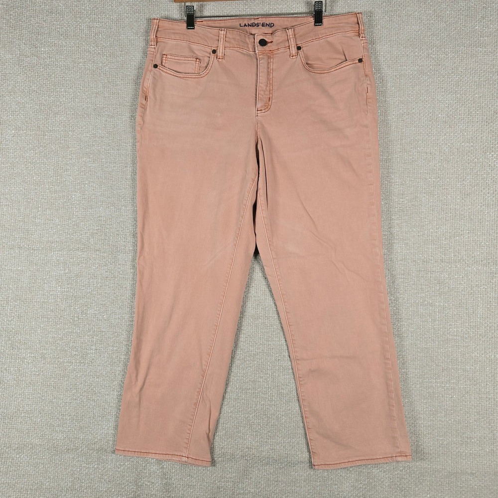 Lands End Womens 16W Mid Rise Slim Ankle Jean Coral Pink Stretch Denim